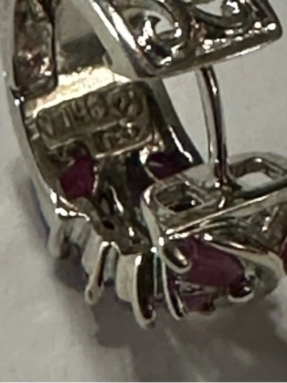 Vintage Sterling Silver Pink/Red Ruby Hinged Huggie Earrings For Pierced Ears - Picture 7 of 10